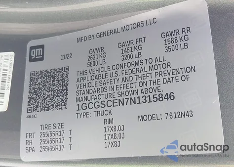 2022 Chevrolet Colorado 2Wd Short Box Lt from USA, damaged, VIN 1GCGSCEN7N1315846